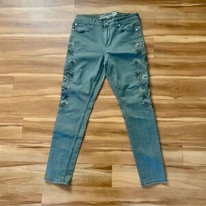Embroidered Green Jeans